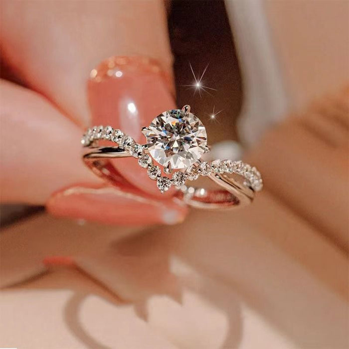Wholesale Crowning love couple ring four claws zircon diamond ring a pair of men and women wedding ring crown open ring