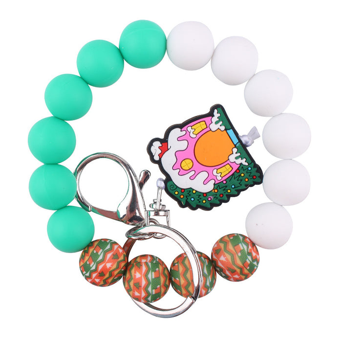 Wholesale Christmas Silicone Beaded Bracelet Keychain JDC-KC-GuangTian030