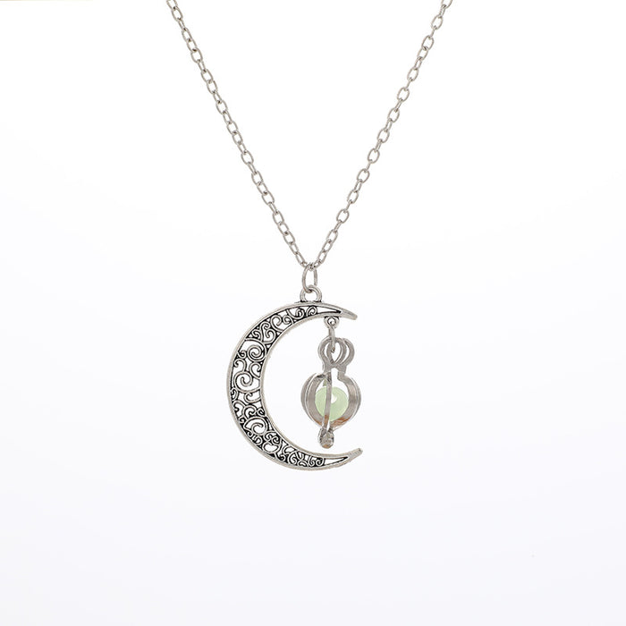 Wholesale Bohemian Retro Hollow Moon Lantern Luminous Bead Necklace JDC-NE-Shengy001