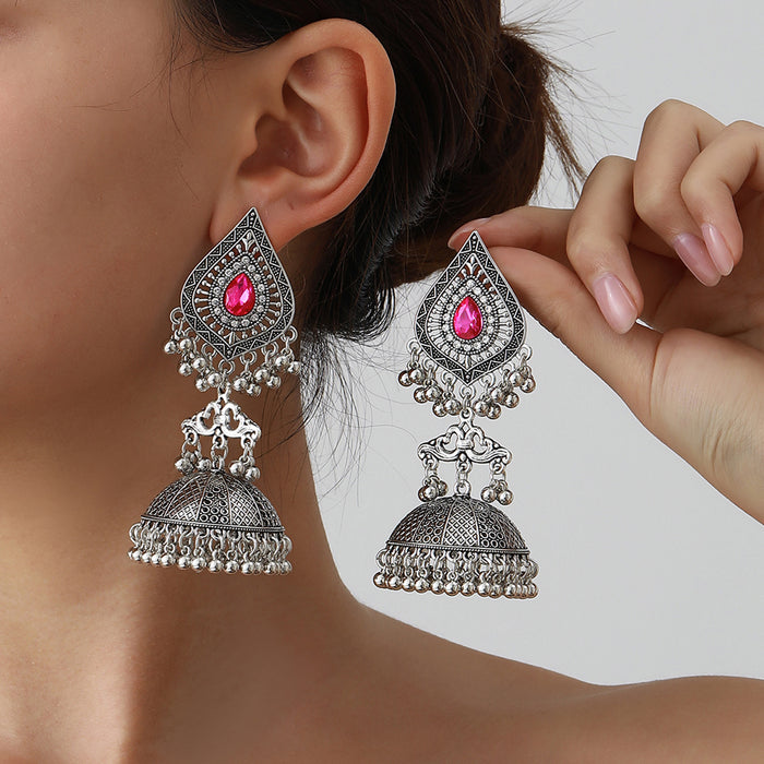 Wholesale rhinestone tassel exaggerated pendant Bohemian bell earrings