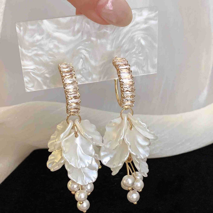 Wholesale Tassel Shell Petal Zircon Pearl Earrings Women's Exquisite Earrings