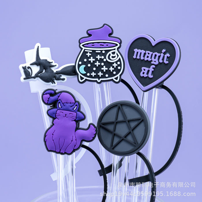 Wholesale New straw cover silicone dust cap plug magic fun cartoon straw cap anime straw accessories