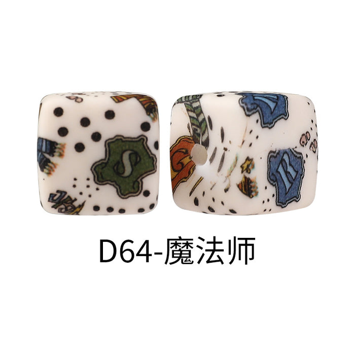 Wholesale Random 100pcs Watermark cube silicone beads jewelry beaded bracelet accessories square printed silicone beads