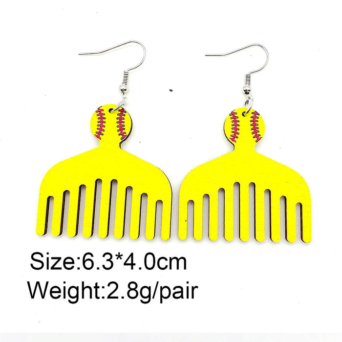 Wholesale Retro Wooden Earrings Personalized Design Baseball Comb Pendant Earrings