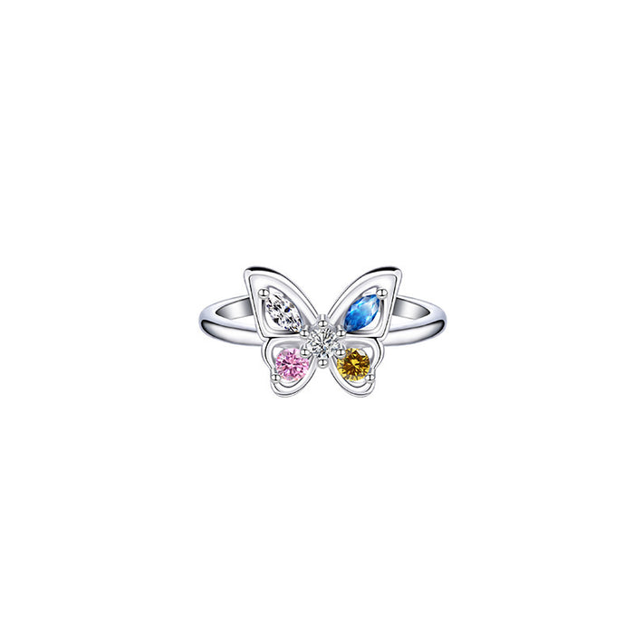 Wholesale Butterfly ring atmosphere inlaid with colorful zirconium ring, daily simple color dream butterfly index finger ring with opening