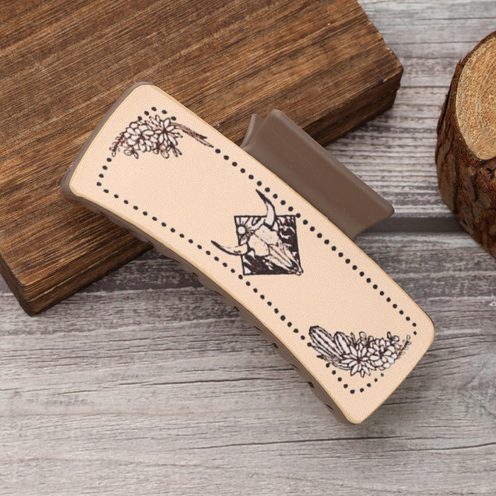 Wholesale western Denim wind cow head printing leather shark clip hair clip ladies catch clip