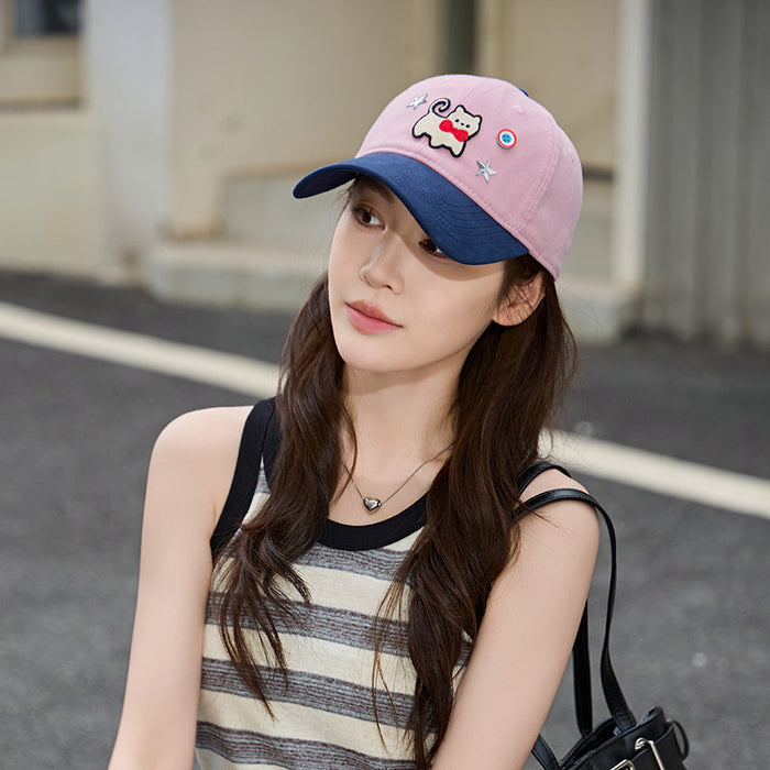 Wholesale Cute cat color blocked baseball cap, wide brimmed duckbill cap