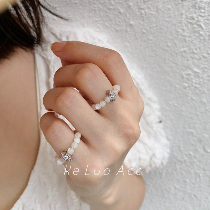Wholesale Pure silver export high-end natural mother pearl elastic adjustable pure silver silver jewelry ring