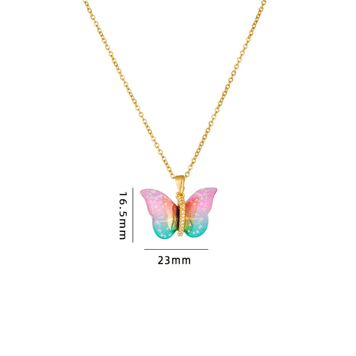 Wholesale Colorful Simulation Butterfly Pendant Titanium Steel Necklace JDC-NE-RongChu002