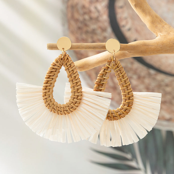 Wholesale tassel earrings  vacation high-end feeling raffia grass earrings