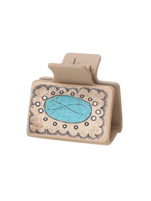 Wholesale Western Denim Cactus Leather Hairpin Mid-style Grab Clip Shark Clip Women