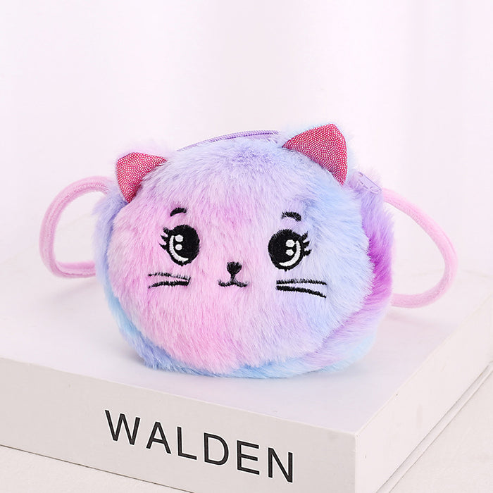 Wholesale Creative Plush Crossbody Bag Cartoon Children's Shoulder Bag Cute Cat Double Zipper Rabbit Fur Tie-Dye Small Shoulder Bag JDC-SD-SM003