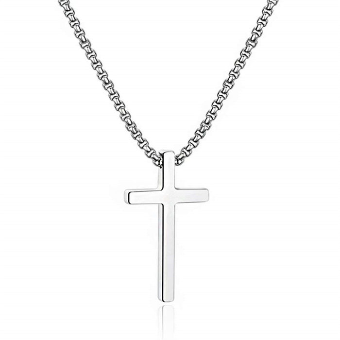 Wholesale Simple Titanium Steel Crucifix Necklace Trendy Men' s Versatile Pendant Sweater Chain Jewelry