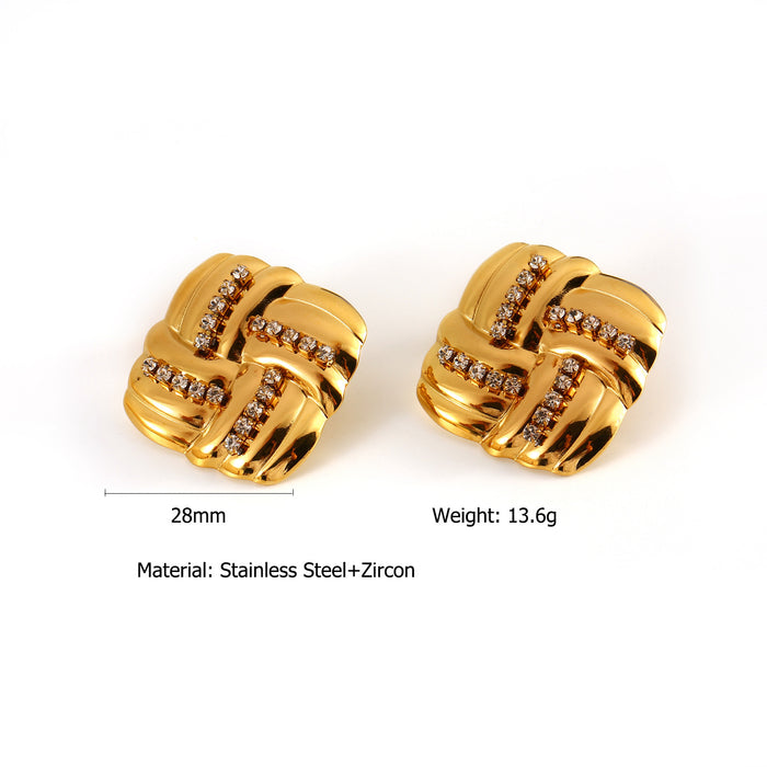 Wholesale Original Design Stainless Steel Square Earrings Set with Zircon, Light Luxury and High Grade Jewelry