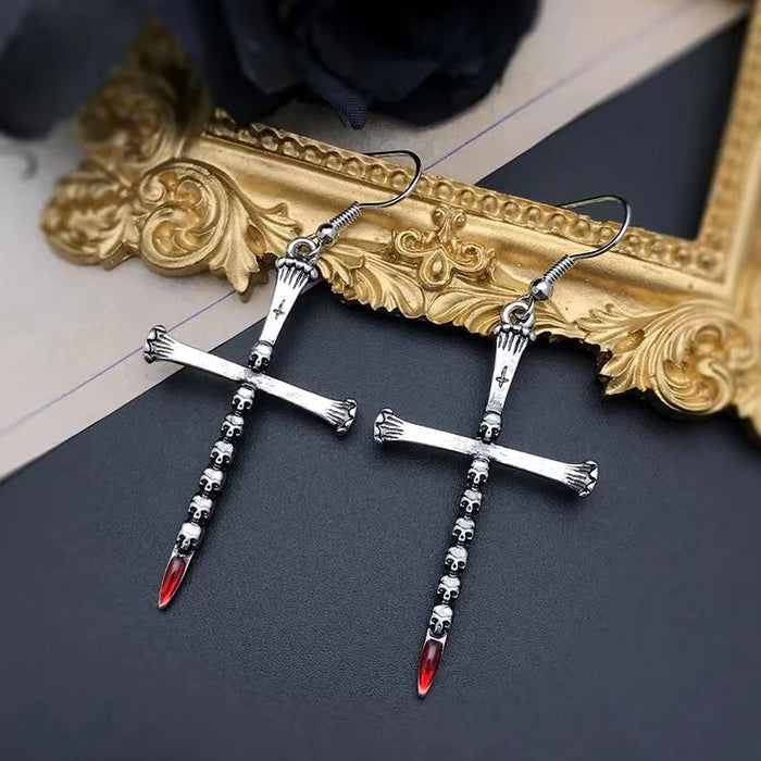 Wholesale  gothic dark style skull coffin nail cross earrings for women