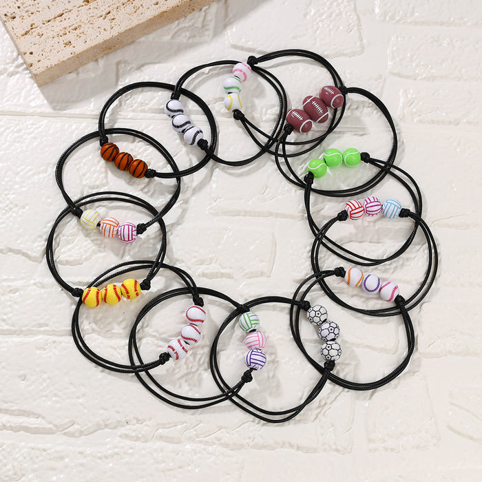 Wholesale Adjustable Elasticity Sports Bracelet, Football, Baseball Bracelet, Ball Beads, Handmade Rope