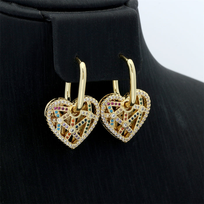 Wholesale Earrings Heart Shape Micro Set Fancy Colored Diamonds Vintage Gold Plated Earrings JDC-ES-PREMTIANY005