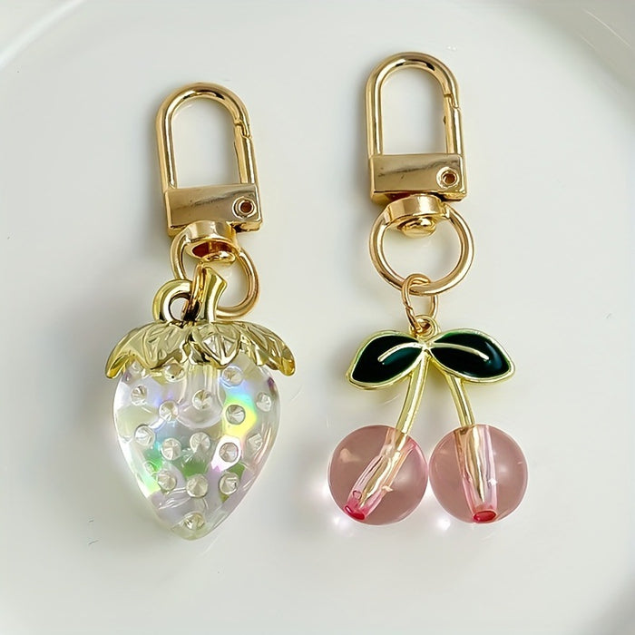 Wholesale Peach Heart Sweet Translucent Strawberry Flower Heart-Shaped Keychain