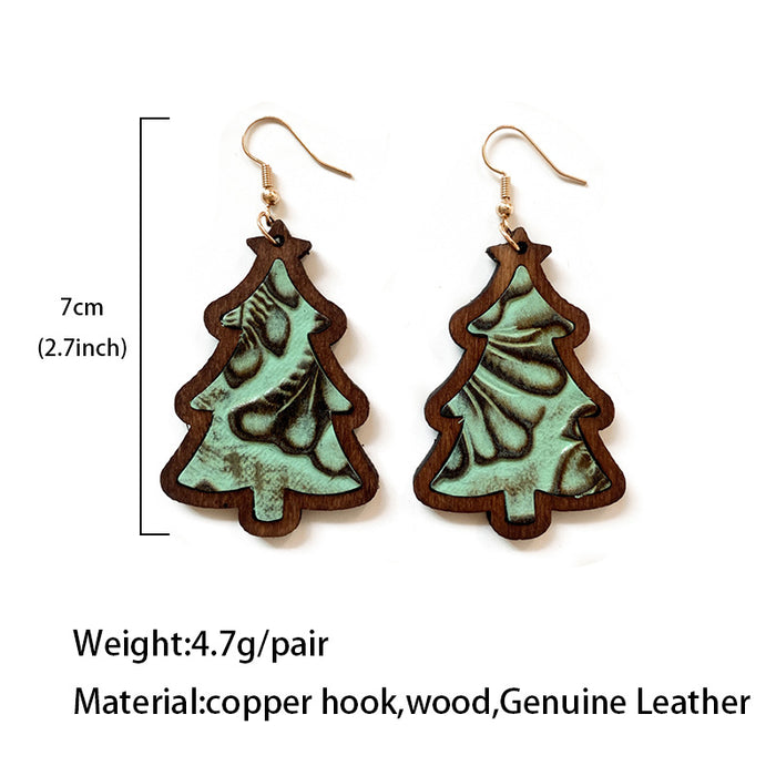 Wholesale Retro Leather Earrings Cowhide Embossed Wood Earrings