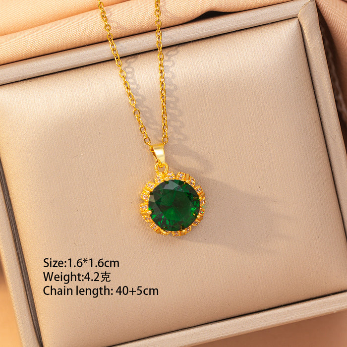 Wholesale Geometric Copper Inlaid Zircon Pendant Necklace Gold Plated Titanium Steel Layering Jewelry MOQ≥2