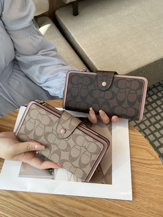Wholesale PVC Apricot Powder Letter Print Long Wallet Trendy Fashion Accessory for Daily Use