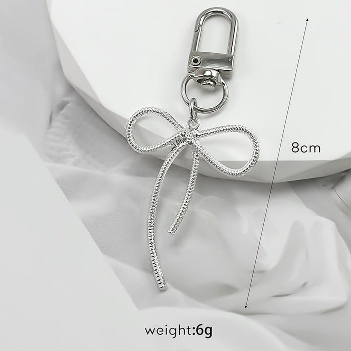 Wholesale Peach Heart Bow Keychain Beaded Metal Heart Keychain