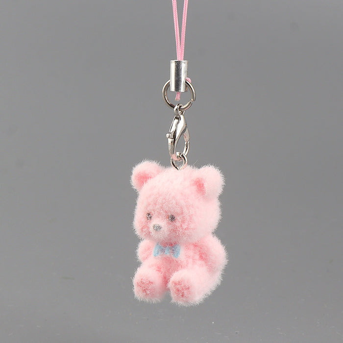 Wholesale Resin flocked colorful 3D bear phone charm,  cute and creative cartoon keychain