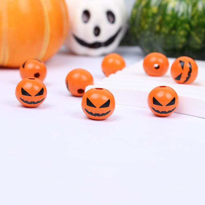 Wholesale 50pcs Halloween Single-sided Printing 16mm Colored Wooden Beads Pumpkin Ghost Face Wooden Beads JDC-BDS-TianYue001