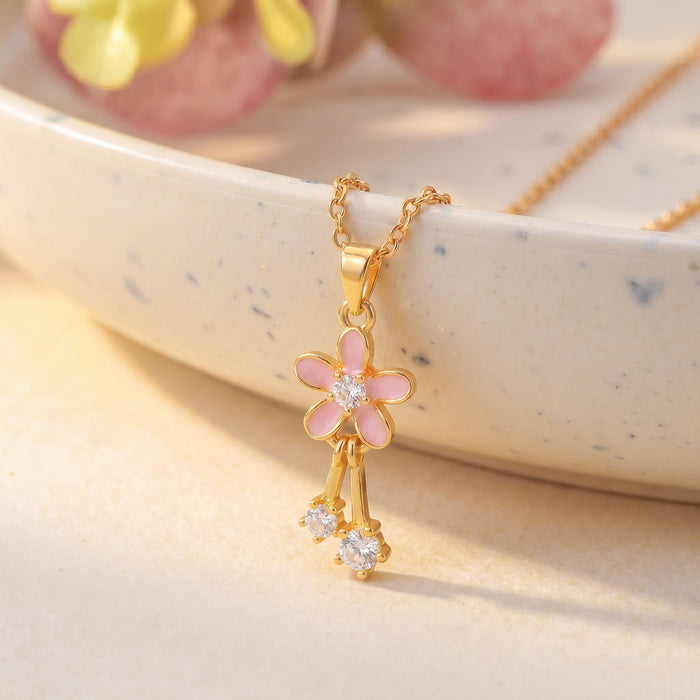 Wholesale Flower Butterfly Pendant Necklace Titanium Steel Gold Plated Jewelry Accessory