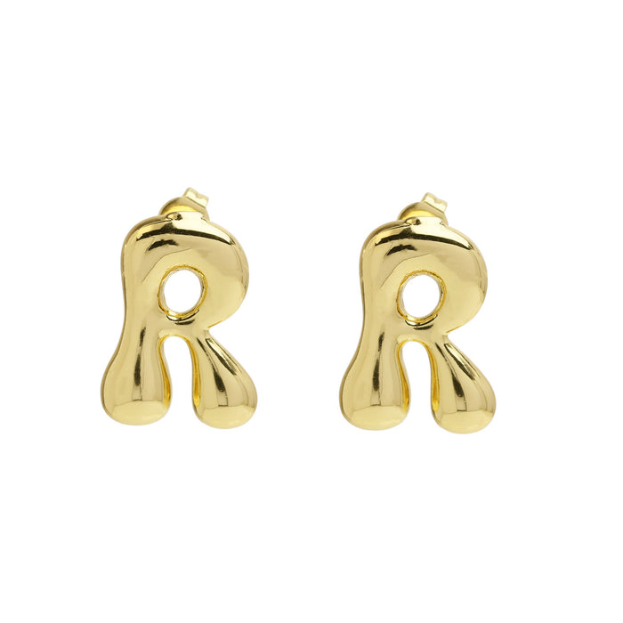 Wholesale 2PCS 18K Gold Brass 26 English Letters Earrings JDC-ES-BaiYi008