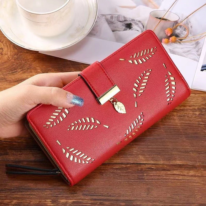 Wholesale Hollow Leaf Long Large Capacity Wallet JDC-WT-HongY007