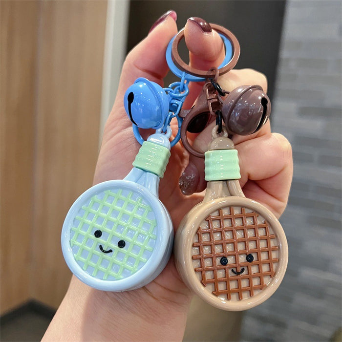 Wholesale 5 PCS Cute PVC cartoon colorful tennis racket keychains with bell