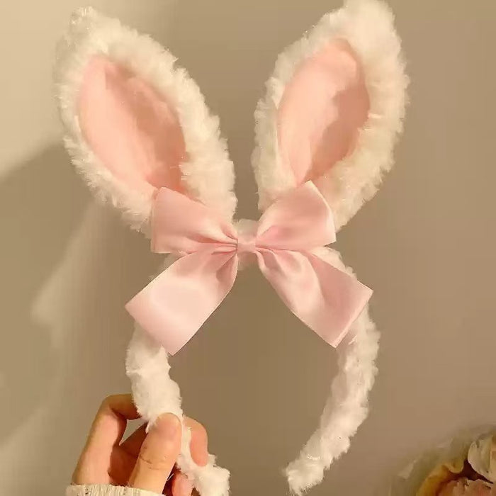 Wholesale Cute bow bunny ears lace trim plush headband