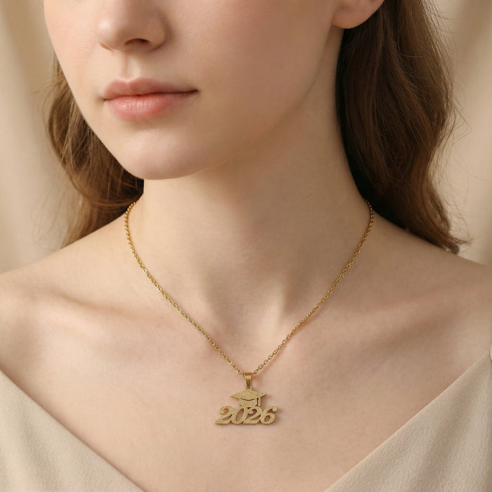 Wholesale 2026 Creative Graduation Gift: Matte Gold Graduation Cap Stainless Steel Necklace