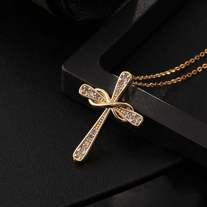 Wholesale Copper Inlaid Zircon Cross Pendant Necklace JDC-NE-ShangY035