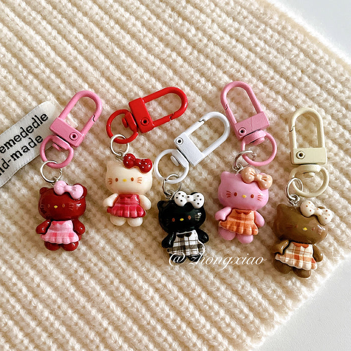Wholesale Cute plaid skirt keychain pendant cartoon backpack hanging accessory with accessories