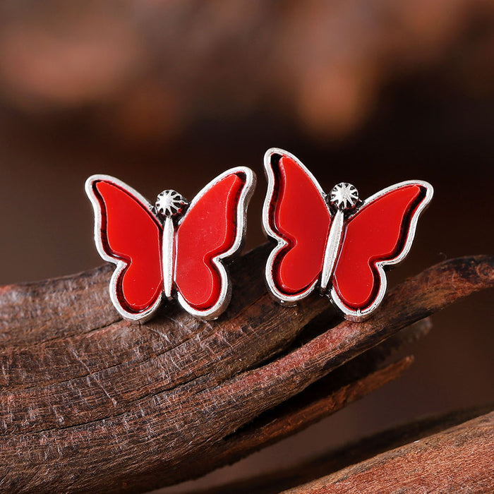 Wholesale Retro sweet colorful butterfly earrings simple and versatile fashion niche earrings for women