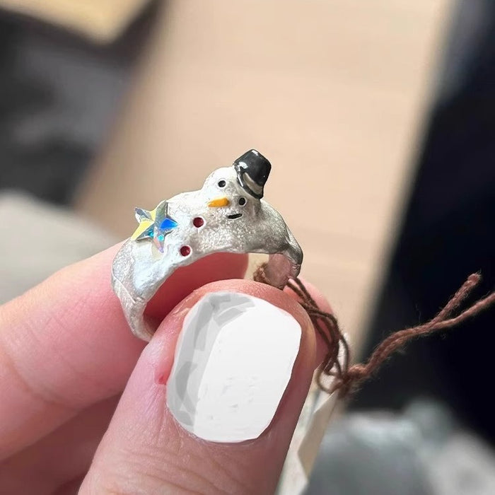Wholesale Cute Snowman index finger ring niche design unique personality Christmas ring
