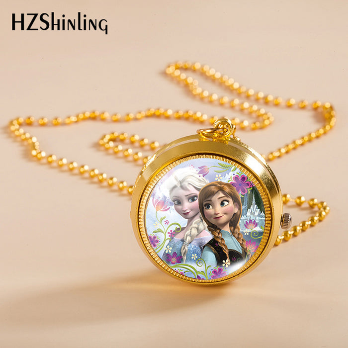 Wholesale Cartoon cute rotating pocket watch student flip necklace