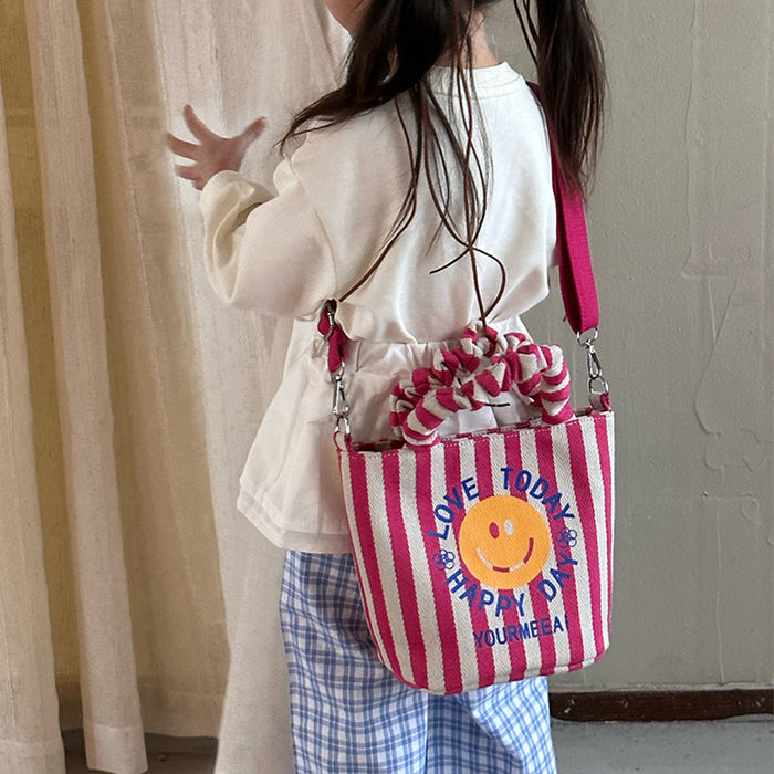 Wholesale Canvas bag, cute smiling face handbag, striped crossbody bag, commuting shoulder bag