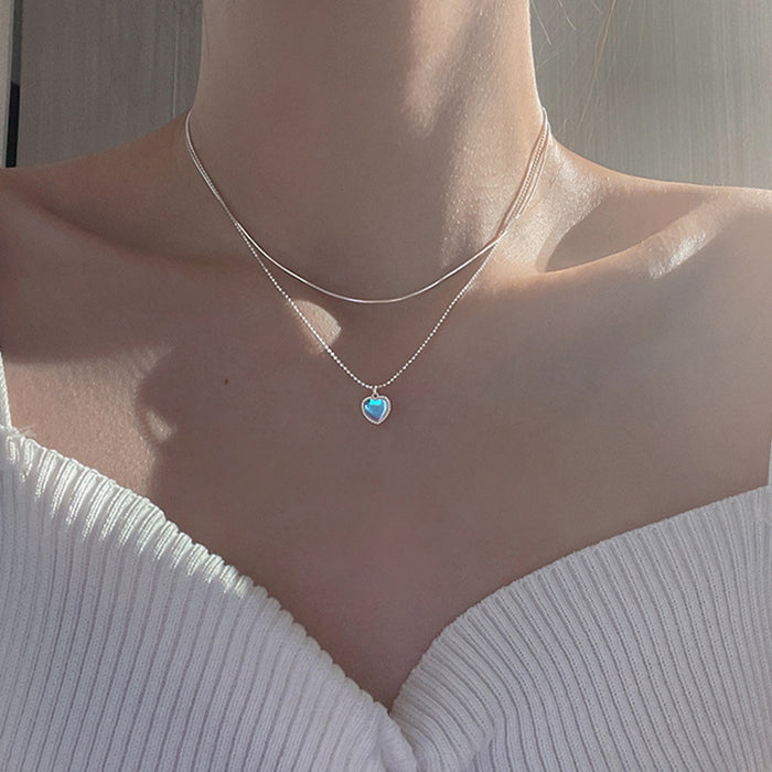 Wholesale Double layered design heart necklace with gradient gemstone peach shaped collarbone chain