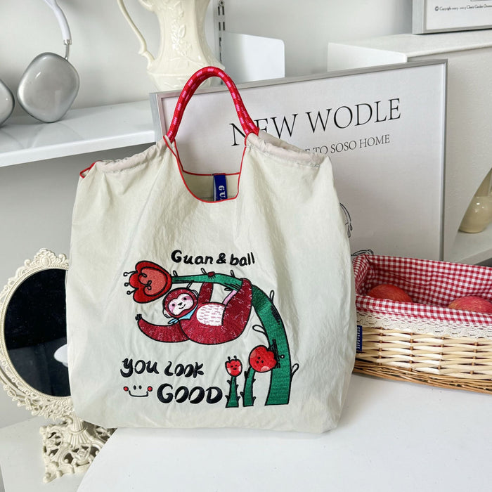 Wholesale Embroidered Eco-Friendly Shopping Bag Nylon Cartoon Handbag Women' s Crossbody Shoulder Bag