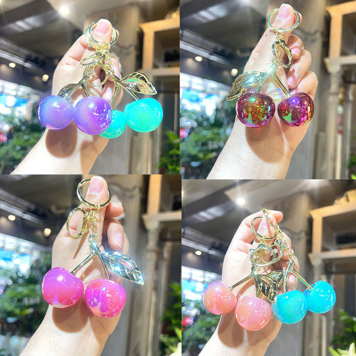 Wholesale Electroplated Cherry Keychain Acrylic Cartoon Pendant Fashion Bag Charm MOQ≥2