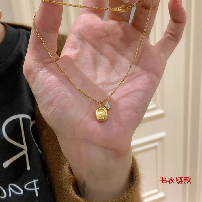 Wholesale Square Sugar Necklace Women's Woolen Chain All-match Golden Pendant  Titanium Steel Clavicle Chain