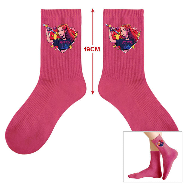 Wholesale Kpop Cute cartoon-themed printed colorful mid-calf socks