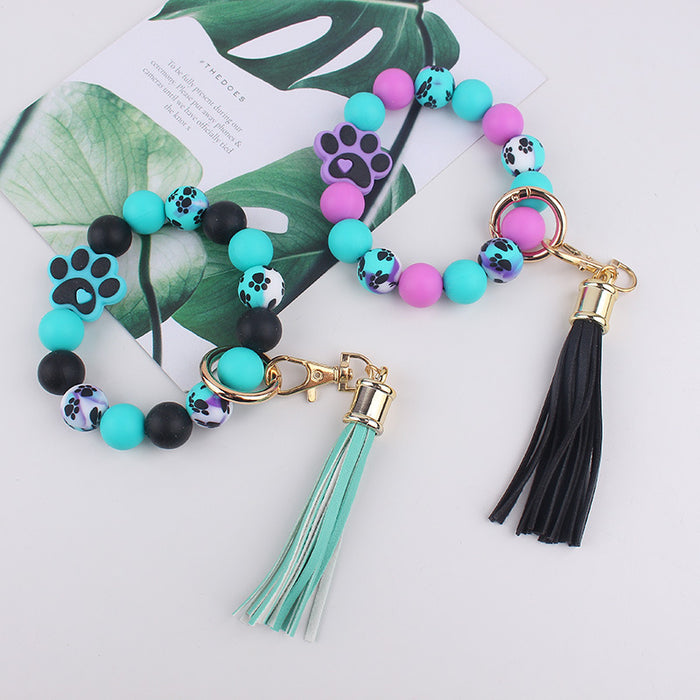Wholesale Silicone Dog Paw Print Keychain Bracelet Bracelet Wallet Keychain Pendant