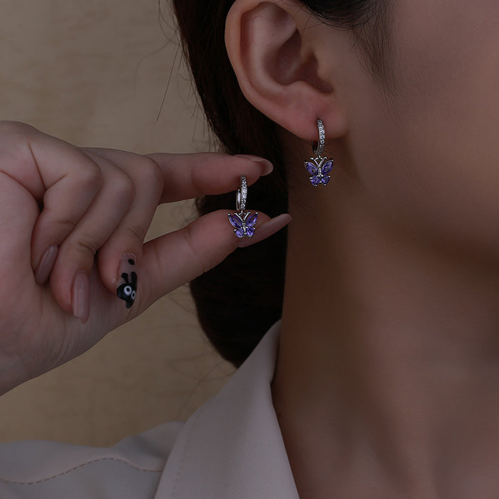 Wholesale Butterfly sterling silver needle earrings with fashionable and simple style, ear buckles, and headwear accessories