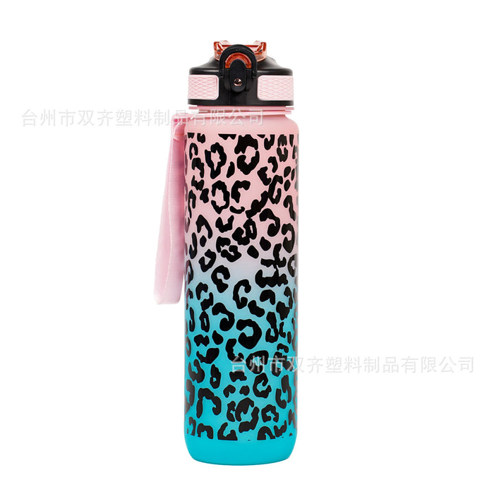 Wholesale Plastic Water Cup Leopard Print Gradient Straw Cup Summer Outdoor Space Cup Large Capacity Sports Water Cup