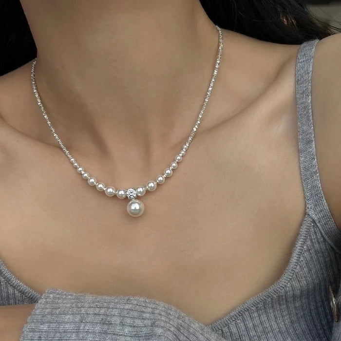 Wholesale Diamond Broken Silver Pearl Necklace Women's Necklace