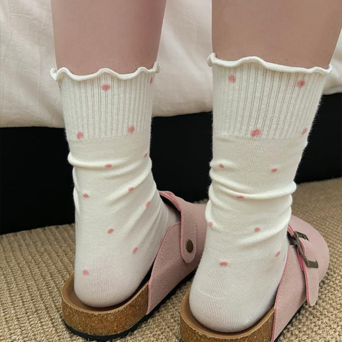 Wholesale New socks, mid tube socks, breathable polka dot lace pile socks, polka dot socks, high tube socks